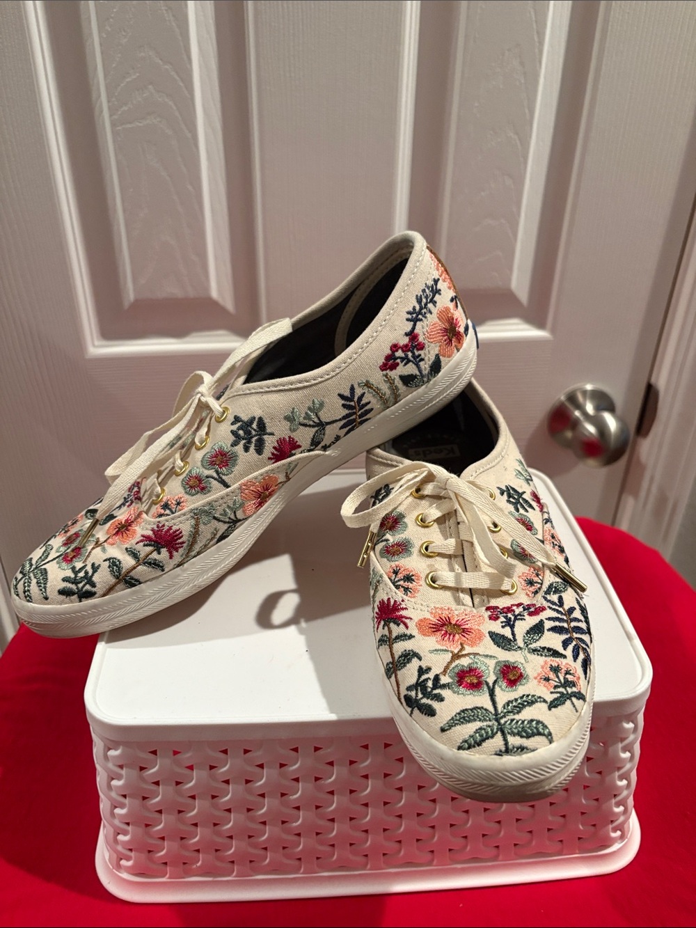 Keds Riffle Paper Co Embroidered Floral Canvas Sneakers - Cream